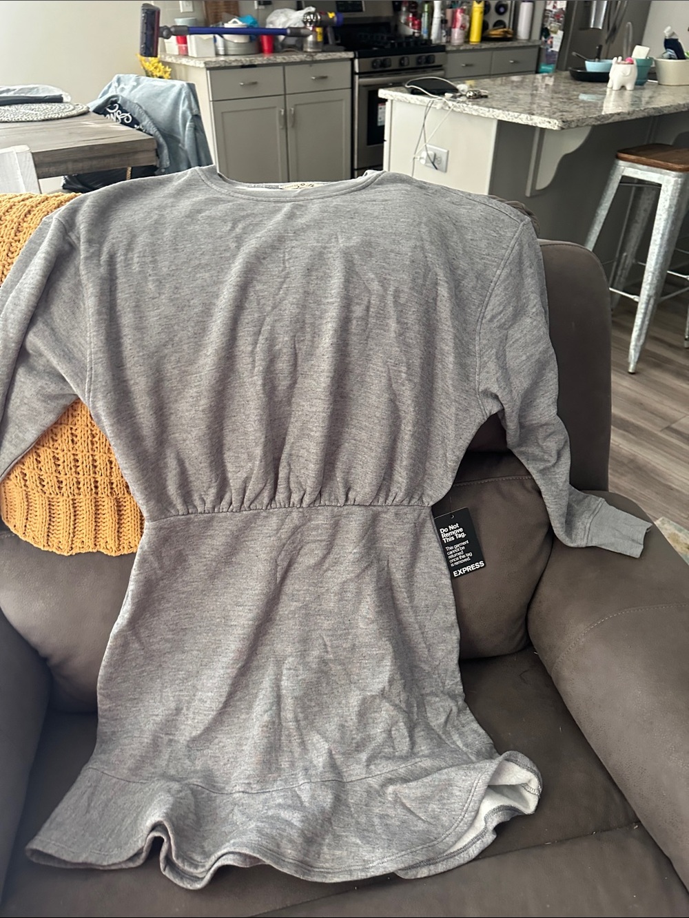 Express Gray Sweatshirt Dress with defined waist